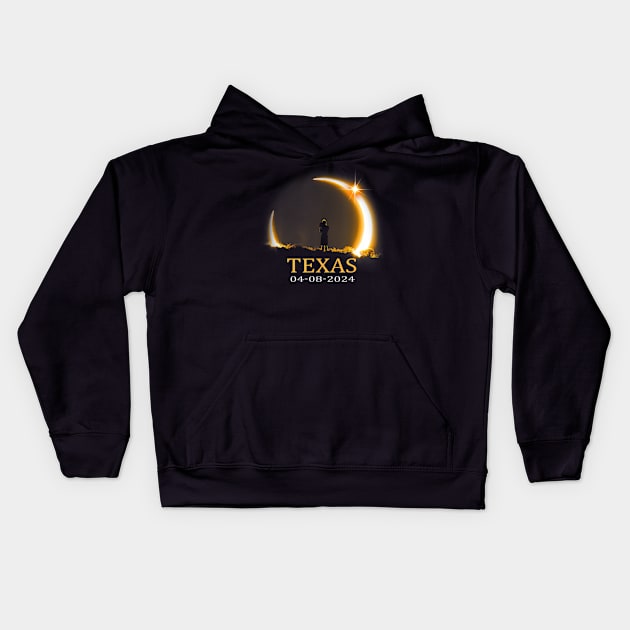 Solar Eclipse 2024 State Texas Total Solar Eclipse Kids Hoodie by Diana-Arts-C